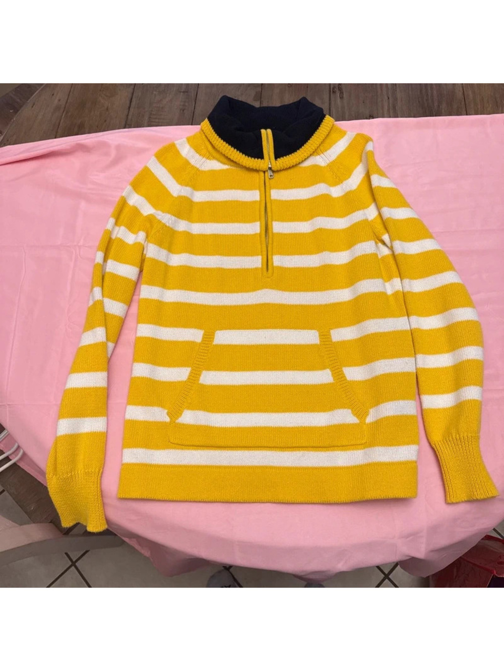 Lauren Ralph Lauren yellow and white striped quarter-zip sweater [COPY]